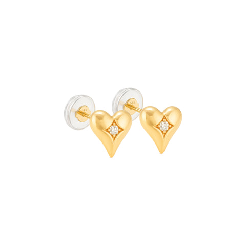 14K “Amour” Heart CZ Stud Earrings