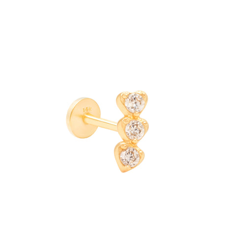 14K Mini triple heart Piercing