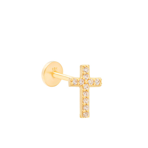 14K Cross CZ Piercing