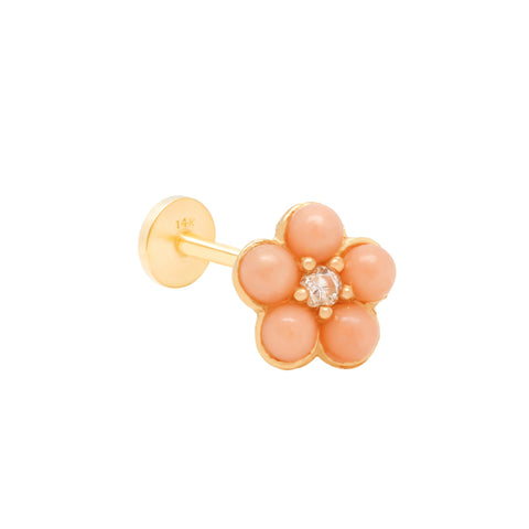 14K Pink Bead Flower Piercing