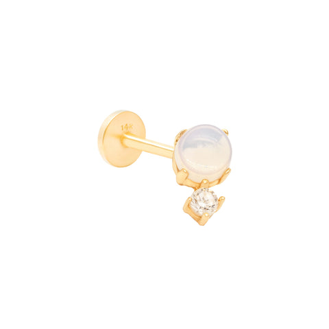 14K Moonstone and Mini CZ Piercing