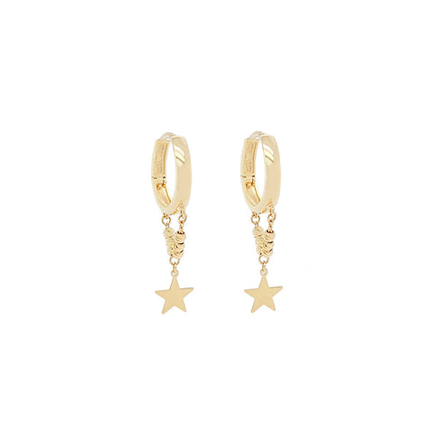 14k Stars with hanging gold balls Huggies