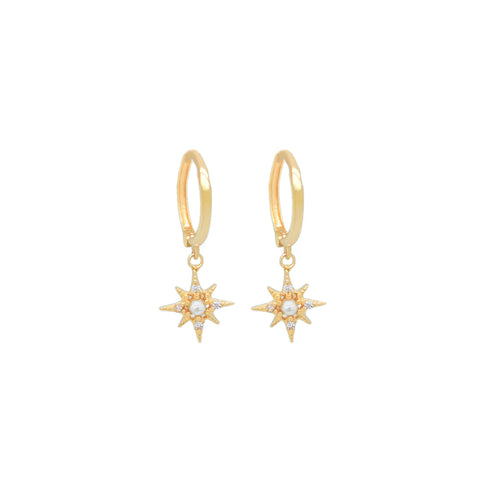 14k Northstar with pearl Huggie Earrings