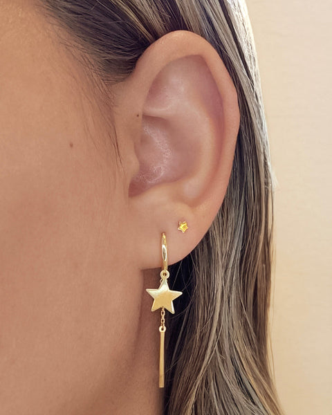 14k Stellar Gold Dangles Huggies