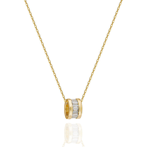 14K Baguette Barrel Pendant Necklace