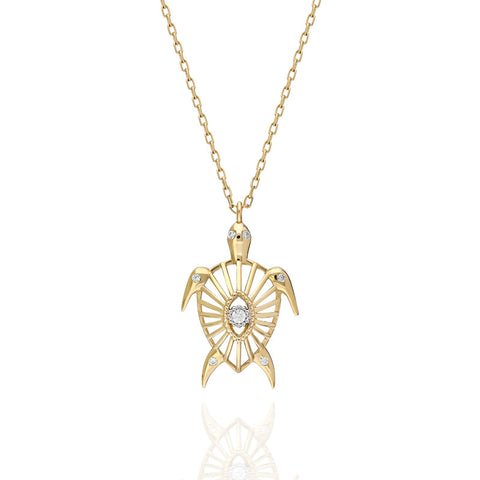 14K Sunray Sea Turtle Pendant Necklace
