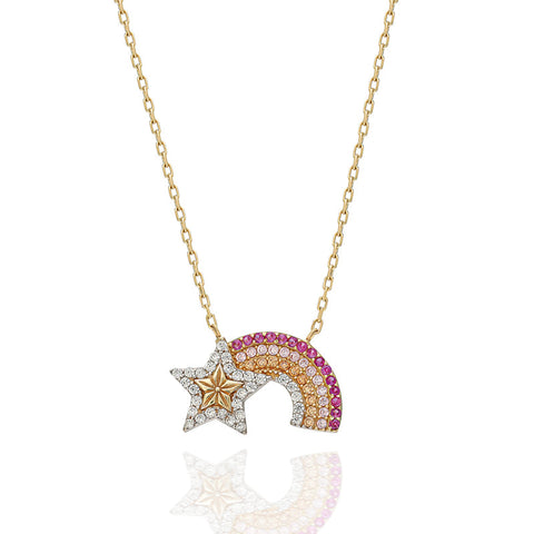 14K Rainbow & Star Pavé Necklace
