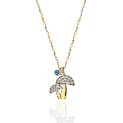 14K Pavé Mushroom Charm Necklace