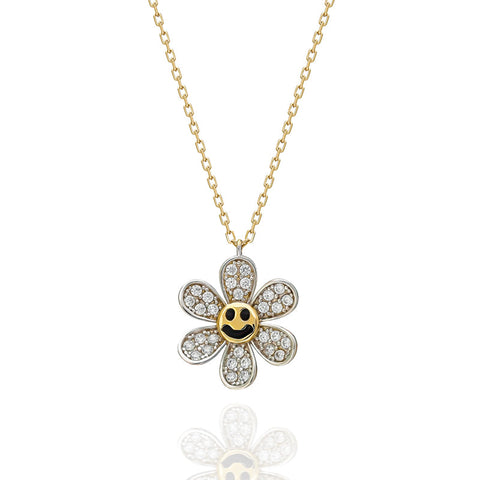 14K Smiley Daisy Pavé Necklace