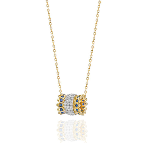 14K Blue Petal Pavé Roller Necklace