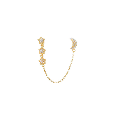 14k Triple Stars & Moon Chain Earrings