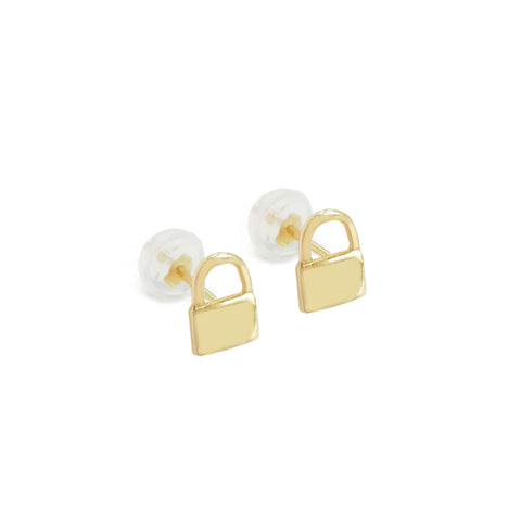 14K Solid Gold Lock Earrings