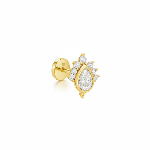 14K “Luna Tear” CZ Halo – Cartilage Piercing
