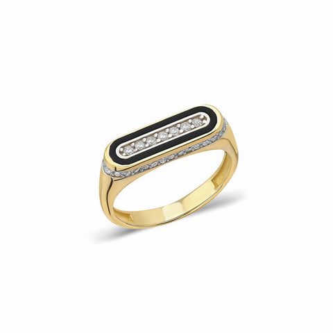 14K “Noir Harmony” – Black Enamel & Cubic Zirconia Ring