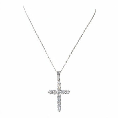14K Celestial Cross Brilliance Necklace White Gold & Lab Diamonds Description: A timeless emblem of light and devotion