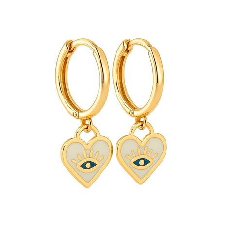 14K “Mystic Heart” Protective Eye Hoop Earrings